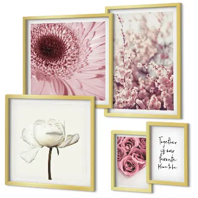 Conjunto de 5 quadros com moldura com detalhes florais românticos