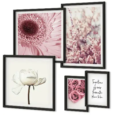Conjunto de 5 quadros com moldura com detalhes florais românticos