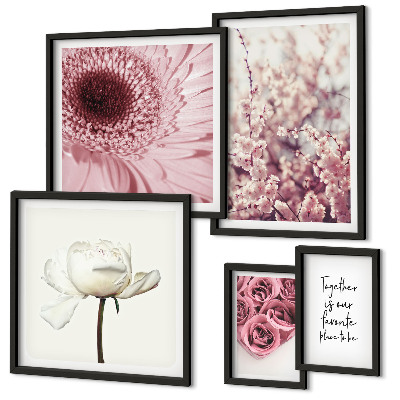 Conjunto de 5 quadros com moldura Detalhes florais românticos