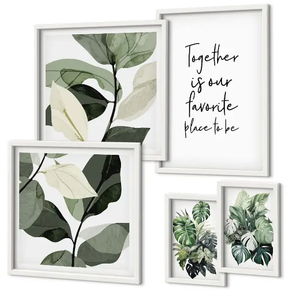 Conjunto de 5 quadros decorativos com inspirações modernas de plantas