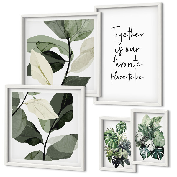 Conjunto de 5 quadros decorativos Inspirações modernas de plantas