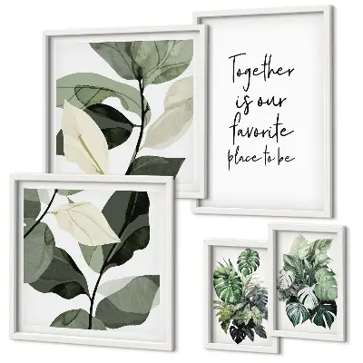 Conjunto de 5 quadros decorativos com inspirações modernas de plantas