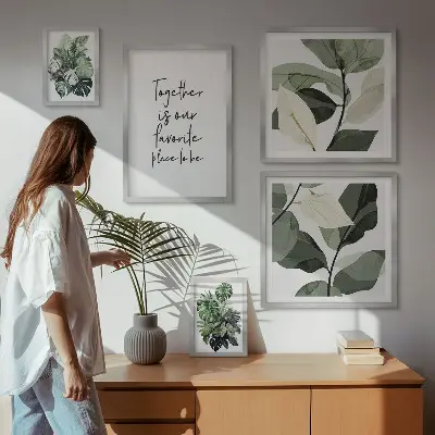 Conjunto de 5 quadros decorativos com inspirações modernas de plantas