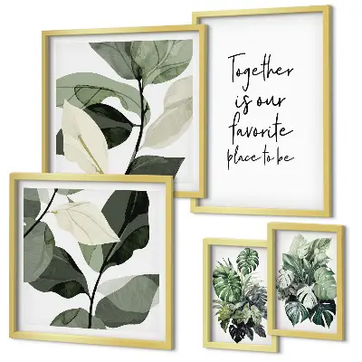 Conjunto de 5 quadros decorativos com inspirações modernas de plantas