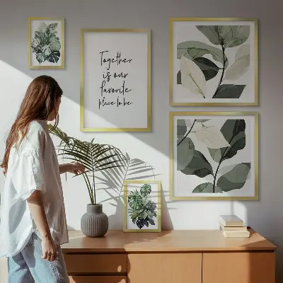 Conjunto de 5 quadros decorativos com inspirações modernas de plantas