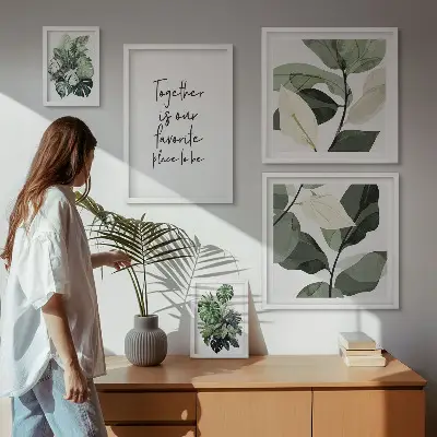 Conjunto de 5 quadros decorativos com inspirações modernas de plantas