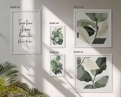 Conjunto de 5 quadros decorativos com inspirações modernas de plantas