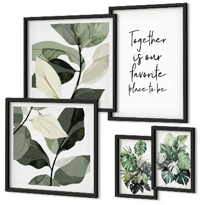 Conjunto de 5 quadros decorativos com inspirações modernas de plantas