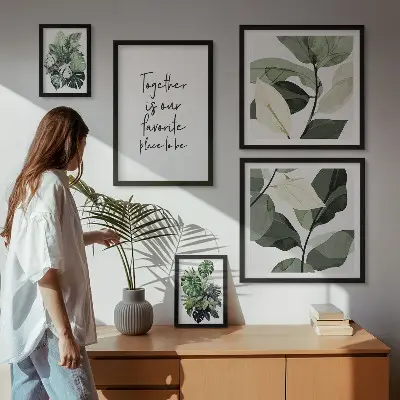 Conjunto de 5 quadros decorativos com inspirações modernas de plantas