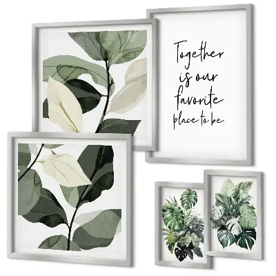 Conjunto de 5 quadros decorativos com inspirações modernas de plantas