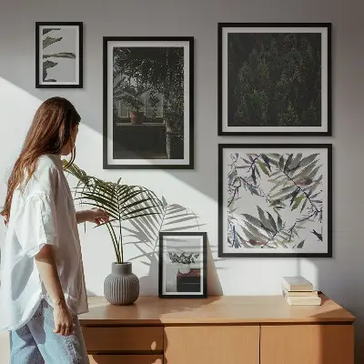 Galeria de parede com motivos de plantas de oásis verde