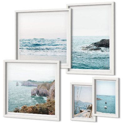 Conjunto de 5 quadros com moldura Vistas tranquilas do mar, praias, falésias