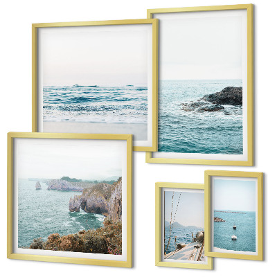 Conjunto de 5 quadros com moldura Vistas tranquilas do mar, praias, falésias