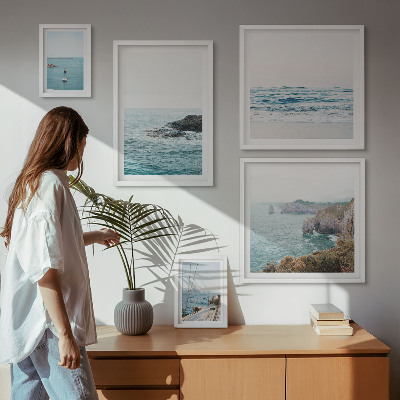 Conjunto de 5 quadros com moldura Vistas tranquilas do mar, praias, falésias