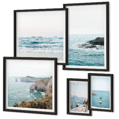 Conjunto de 5 quadros com moldura Vistas tranquilas do mar, praias, falésias