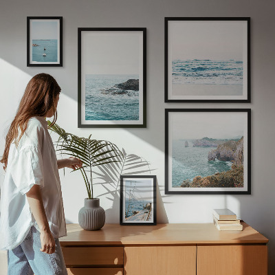 Conjunto de 5 quadros com moldura Vistas tranquilas do mar, praias, falésias