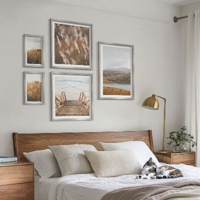 Conjunto de 5 quadros decorativos Paisagens naturais do campo lacustre