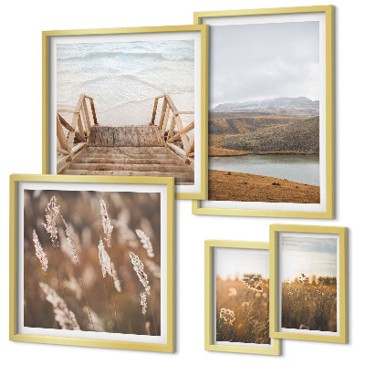 Conjunto de 5 quadros decorativos Paisagens naturais do campo lacustre
