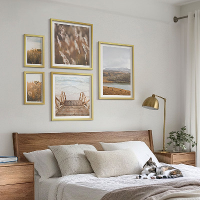 Conjunto de 5 quadros decorativos Paisagens naturais do campo lacustre