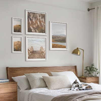 Conjunto de 5 quadros decorativos Paisagens naturais do campo lacustre