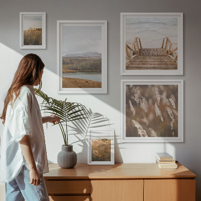 Conjunto de 5 quadros decorativos Paisagens naturais do campo lacustre