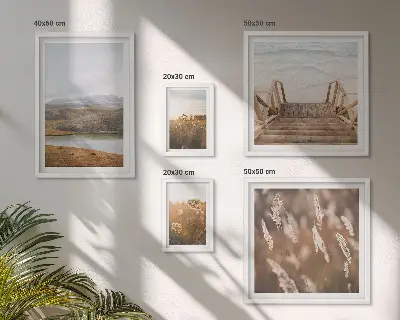 Conjunto de 5 quadros decorativos com paisagens naturais de campo lacustre