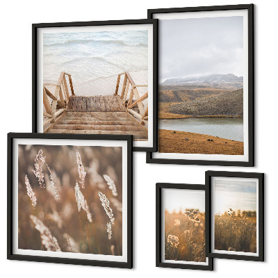 Conjunto de 5 quadros decorativos Paisagens naturais do campo lacustre