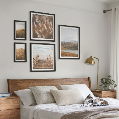Conjunto de 5 quadros decorativos Paisagens naturais do campo lacustre