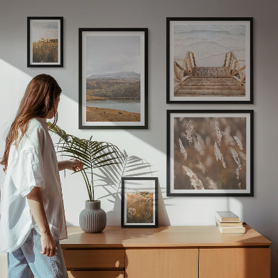 Conjunto de 5 quadros decorativos Paisagens naturais do campo lacustre