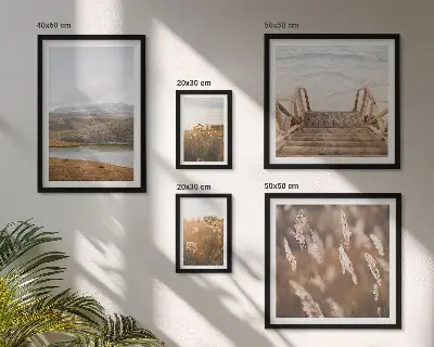Conjunto de 5 quadros decorativos com paisagens naturais de campo lacustre
