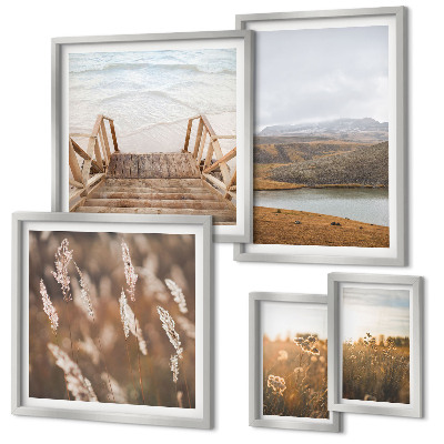 Conjunto de 5 quadros decorativos Paisagens naturais do campo lacustre