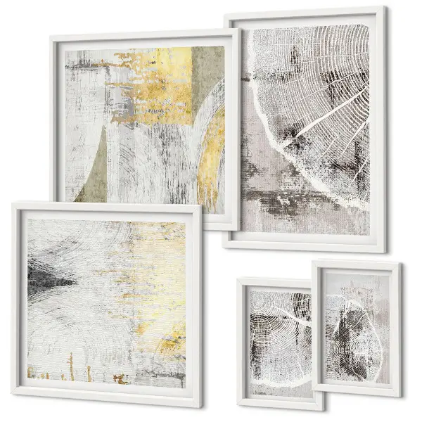 Galeria de parede com padrões neutros abstratos