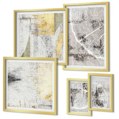 Galeria de parede com padrões neutros abstratos