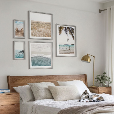Conjunto de 5 quadros decorativos vistas relaxantes para o mar