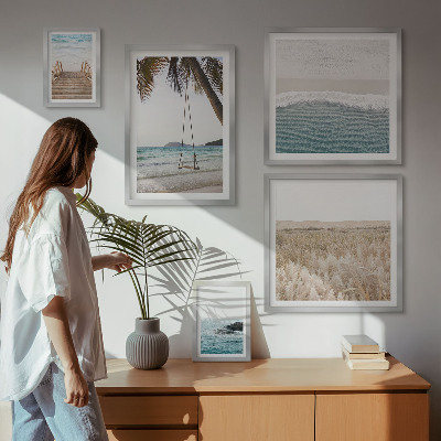 Conjunto de 5 quadros decorativos vistas relaxantes para o mar