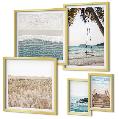 Conjunto de 5 quadros decorativos vistas relaxantes para o mar