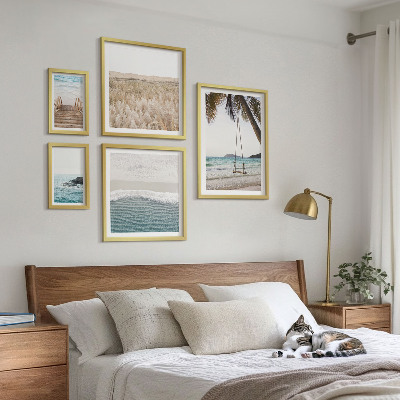 Conjunto de 5 quadros decorativos vistas relaxantes para o mar
