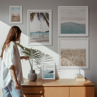 Conjunto de 5 quadros decorativos vistas relaxantes para o mar