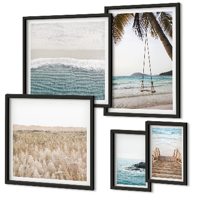 Conjunto de 5 quadros decorativos vistas relaxantes para o mar