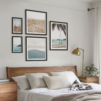 Conjunto de 5 quadros decorativos vistas relaxantes para o mar