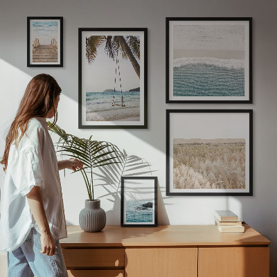 Conjunto de 5 quadros decorativos vistas relaxantes para o mar