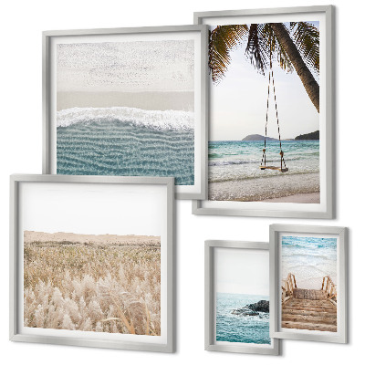 Conjunto de 5 quadros decorativos vistas relaxantes para o mar