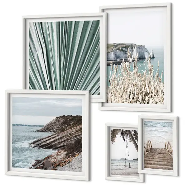 Galeria de parede com tema de praias litorâneas tropicais