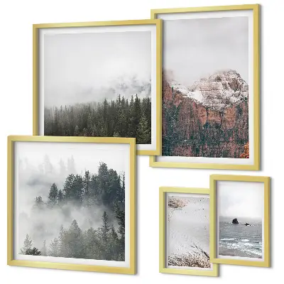 Galeria de quadros para parede com paisagens de montanhas, florestas e nuvens