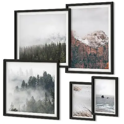 Galeria de quadros para parede com paisagens de montanhas, florestas e nuvens