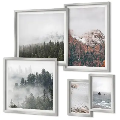 Galeria de quadros para parede com paisagens de montanhas, florestas e nuvens