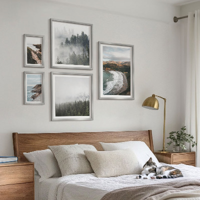 Conjunto de 5 quadros com moldura Paisagens costeiras, florestas de montanha