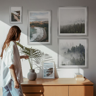 Conjunto de 5 quadros com moldura Paisagens costeiras, florestas de montanha