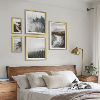 Conjunto de 5 quadros com moldura Paisagens costeiras, florestas de montanha
