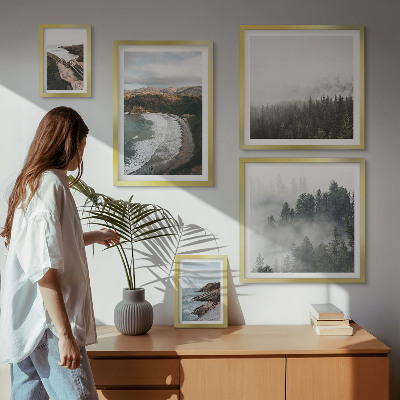 Conjunto de 5 quadros com moldura Paisagens costeiras, florestas de montanha